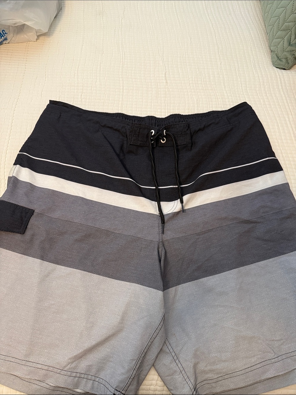Men's Striped Gray Swim Trunks with Drawstring